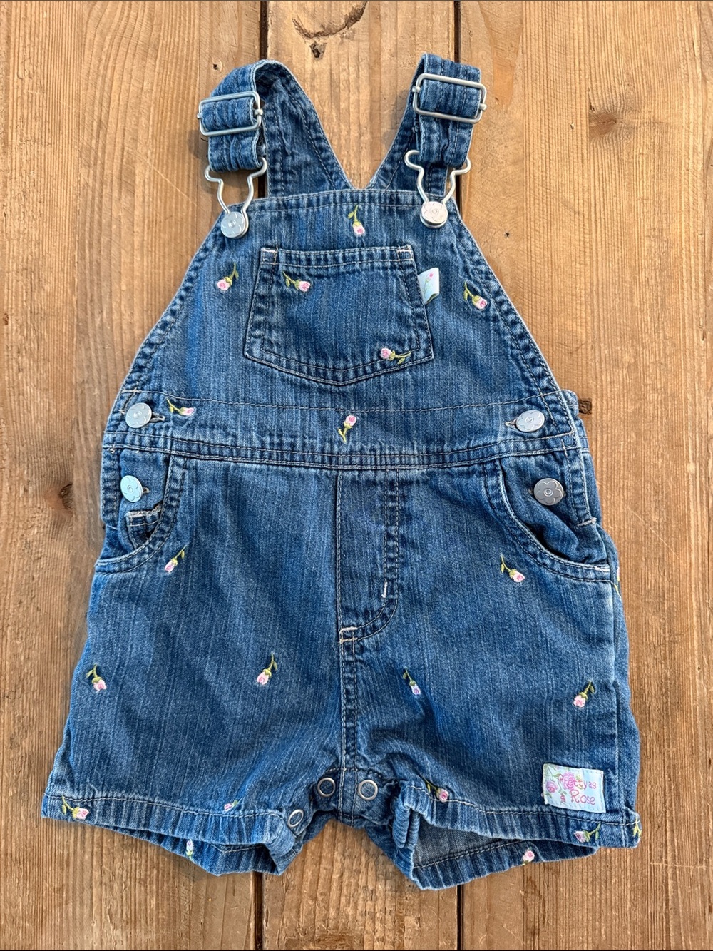 Carter's Denim Short Overalls with Pink Floral Embroidery